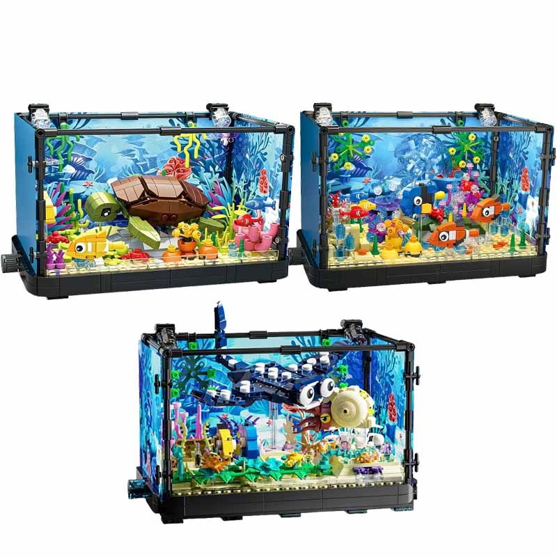 Fish Aquarium Home - Aquarium bouwsteenset met licht, aquarium, zeeschildpad,